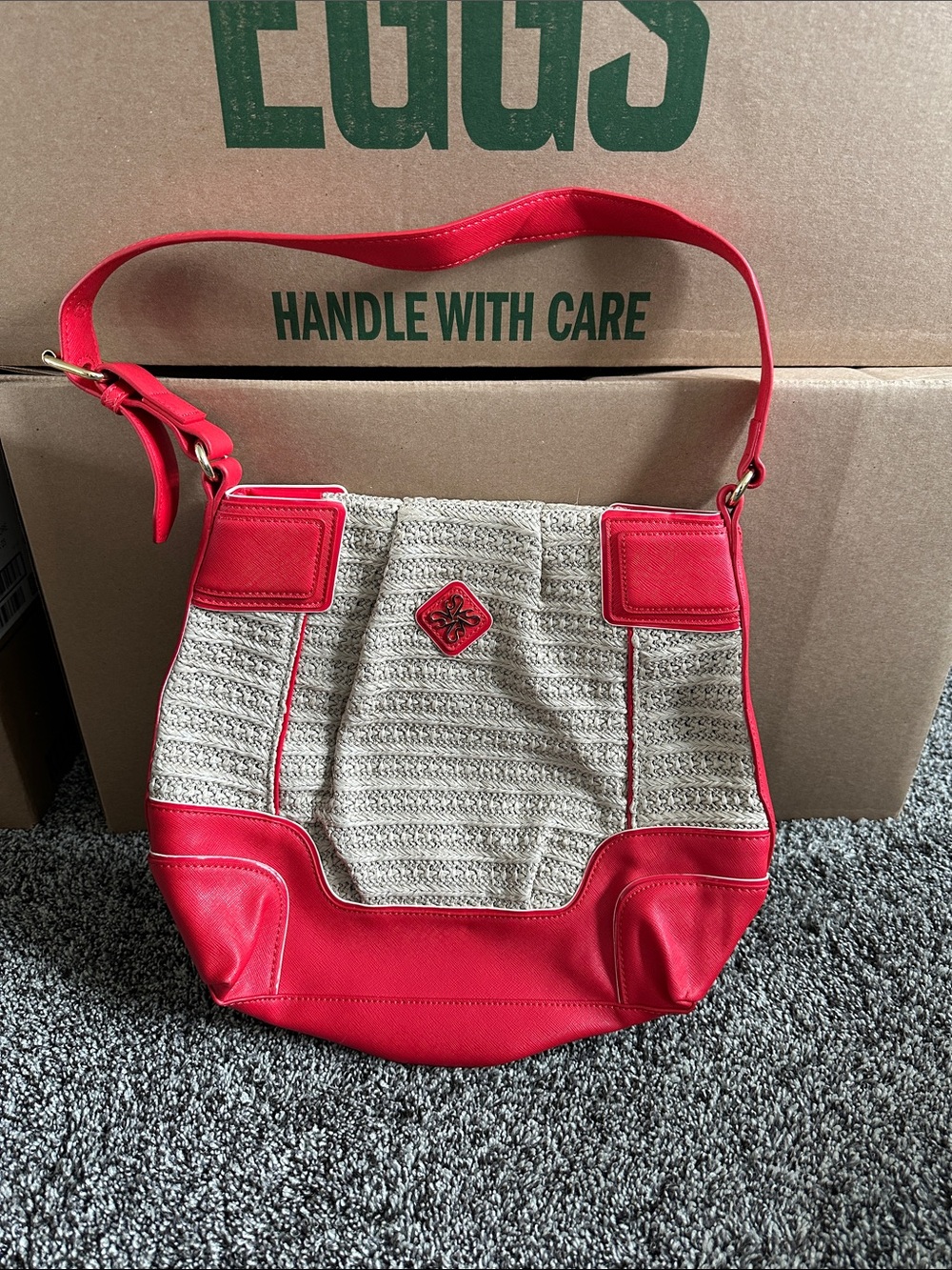 Simply Vera Vera Wang Red Trim Straw-Style Shoulder Bag
